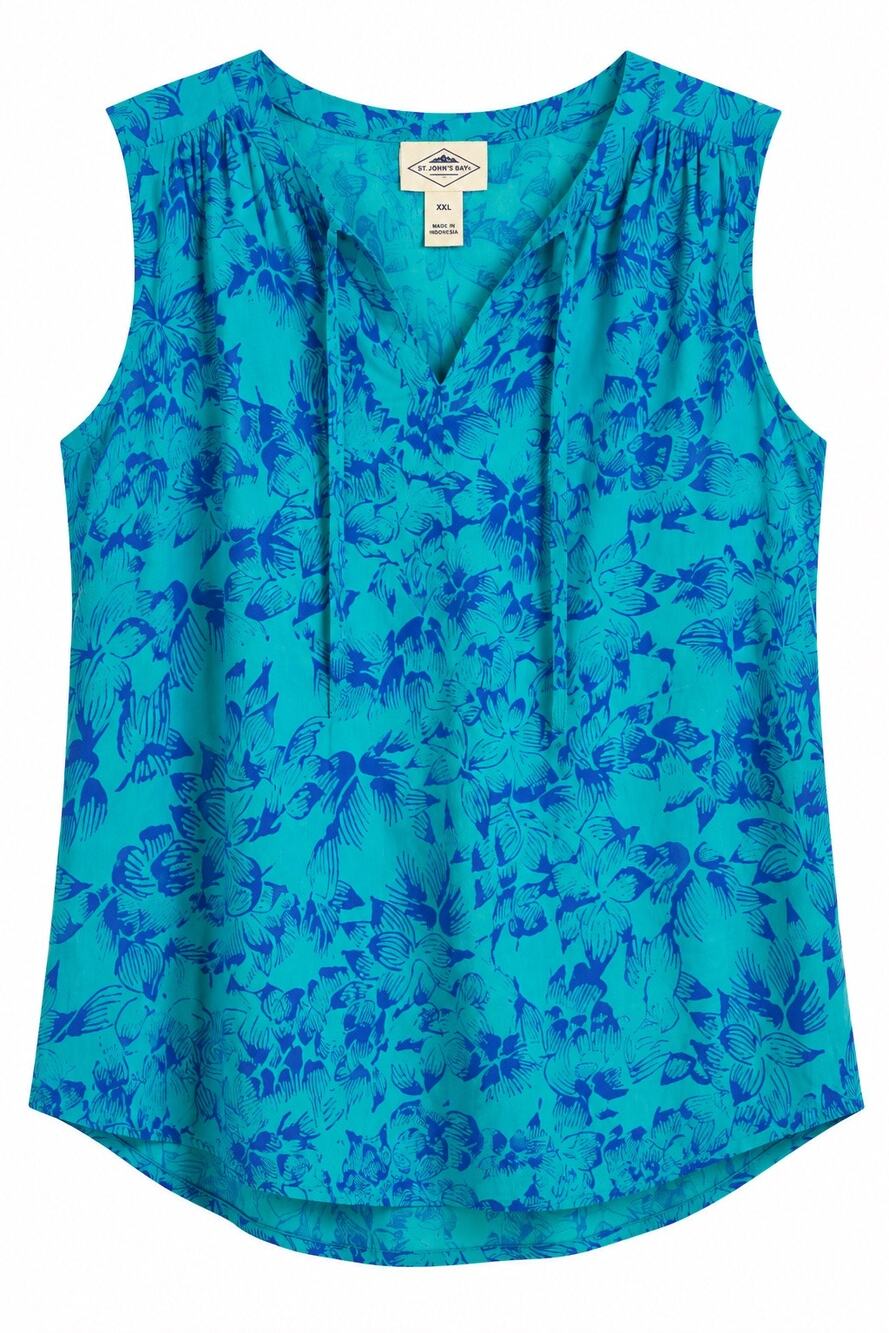 St. John’s Bay Turquoise Blue Floral Sleeveless V-Neck Blouse – Size XXL